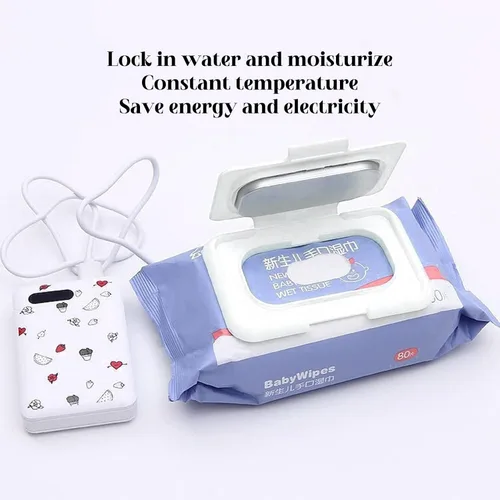 Vista 3 de Dispensador de toallitas húmedas para bebés, reutilizable, calentador de toallitas portátil USB compatible con cargador, calentador de toallitas