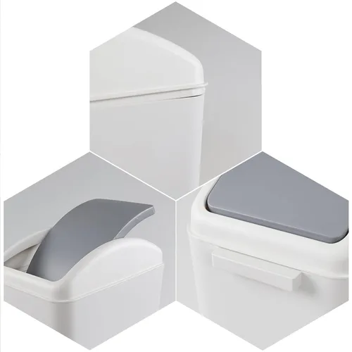 Vista 3 de bote de basura, tapa de plástico, 4 galones/15 litros Material plástico, diseño de tapa giratoria, cubo de basura de plástico, ideal para baño