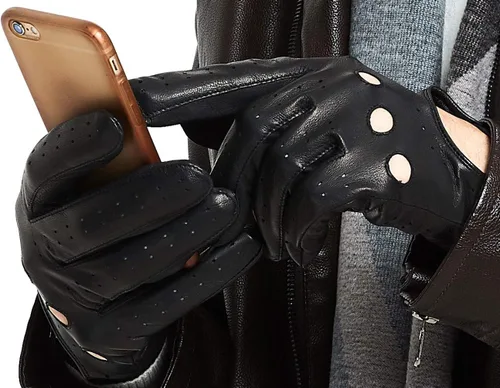 Vista 5 de ZLUXURQ Guantes de conducción profesionales de cuero para hombre sin forro, suaves y finos, piel de cordero italiana