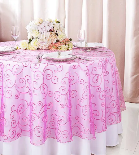 Vista 10 de Manteles de organza bordados redondos de 90 pulgadas, manteles de organza para bodas, fiestas, banquetes, eventos, color verde manzana