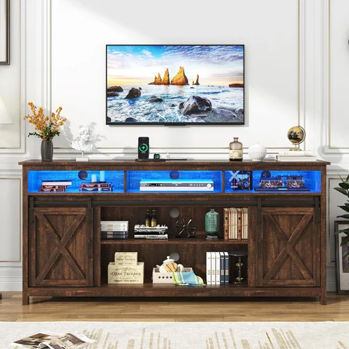 Vista 9 de Soporte de TV LED Estilo Casa de Campo para TVs de 65 pulgadas, Centro de Entretenimiento Rústico Soportes de Gabinete de TV con Tomas de Corriente