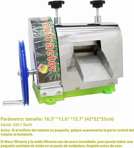 Vista 6 de Exprimidor de caña de azúcar, extractor manual de jugo de caña de azúcar, entrada de 2.4 pulgadas, 330 lbs/h, salida de tres rodillos, exprimidor