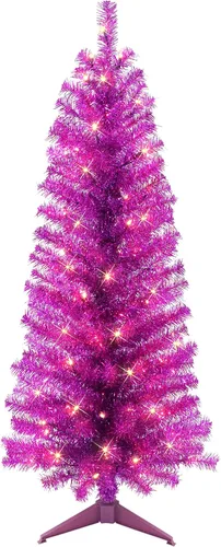 Vista 13 de Árbol de oropel negro preiluminado de 4.5 pies, 160 puntas, 70 luces incandescentes transparentes UL