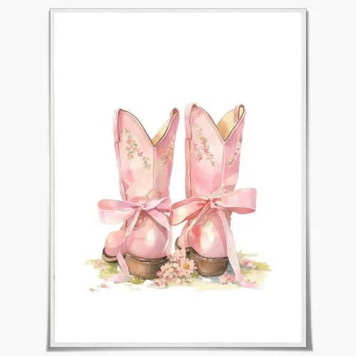 Vista 31 de Heltrappe Botas de vaquera con lazo rosa costero, arte de pared, diseño de coqueta, estilo occidental, bohemio, femenino, póster femenino