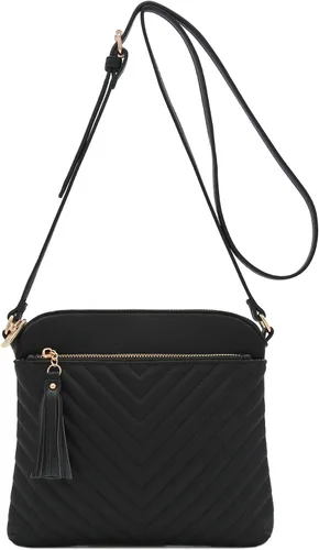 Vista 2 de Bandolera o bolsa mediana con patrón triangular, de estilo cruzado, acolchada y con borla