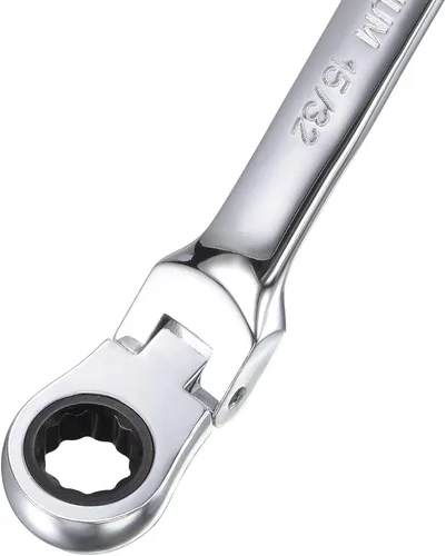 Vista 4 de uxcell Llave combinada de trinquete de cabeza flexible de 15/32 pulgadas SAE 72 dientes 12 puntos de trinquete de caja terminada herramientas