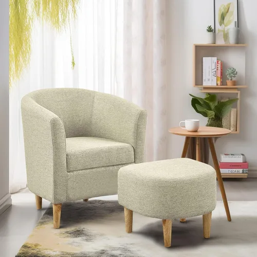 Vista 17 de DAZONE Silla Moderna de Mediados de Siglo, Silla de Acento Tipo Barril con Otomana, Juego Cómodo de Sillón con Reposapiés, Sillas Cómodas para Sala