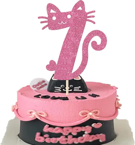Vista 11 de Paquete de 24 adornos para cupcakes de gato y miau, con purpurina negra, para gatitos, gatos, cupcakes, alimentos, amantes de los gatos, temática