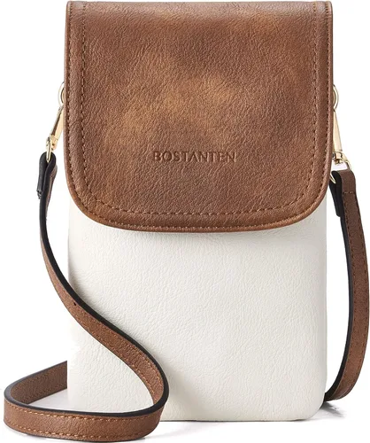 Vista 11 de Bolso bandolera pequeño de piel vegana BOSTANTEN para mujer, con diseño de cartera para celular, con correa ajustable A-01-retro Marrón