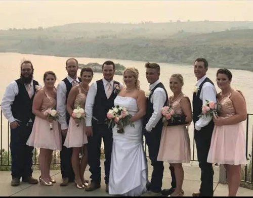 Vista 6 de Gralre Vestidos de dama de honor de oro rosa para mujer vestidos largos de gasa con lentejuelas para novia vestido formal de fiesta de boda