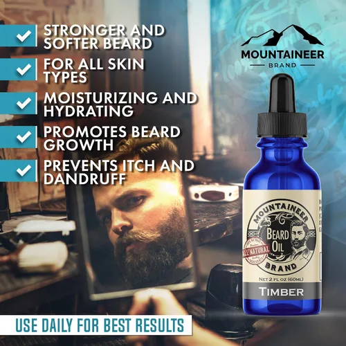 Vista 2 de Mountaineer Brand Aceite para barba – Sin perfume – Acondicionador y suavizante 100% natural para hombres – Hidrata e hidrata para el crecimiento