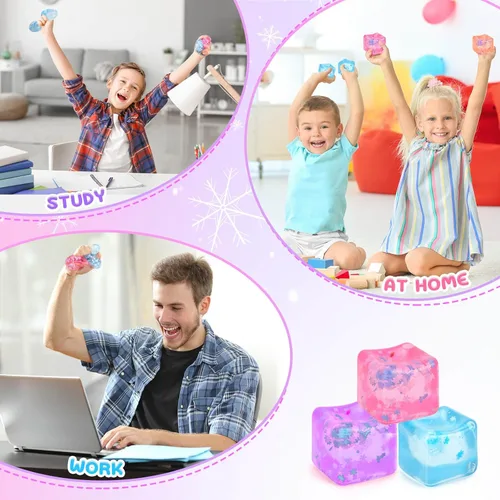 Vista 6 de Gretex Cubo de hielo Fidget Toy para todas las edades: paquete de 3 cubos suaves sensoriales Fidget cubo de hielo bola de estrés Squishy Cube