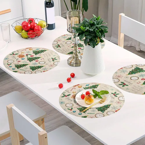 Vista 6 de Christmas Trees Beige Table Place Mats, Heat Resistant Non Slip Dinner Placemats Round for Kitchen one sizex6