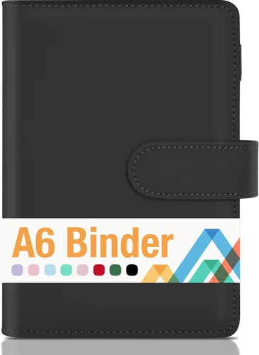 Vista 11 de Sooez Carpeta A5 con 6 anillas, cubierta recargable para cuaderno, organizador pequeño de cuero, carpeta vacía para presupuesto, diario, soporte