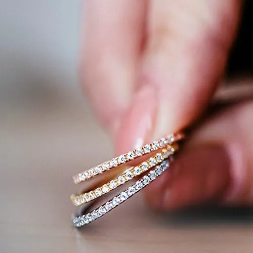 Vista 3 de PAVOI 14K Gold Plated Solid 925 Sterling Silver CZ Simulated Diamond Stackable Ring Eternity Bands for Women