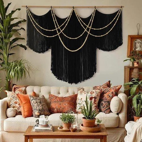 Vista 18 de macramé para colgar en la pared, teñido de inmersión, puesta de sol, decoración de pared, arte de fibra de 57 pulgadas de ancho x 35
