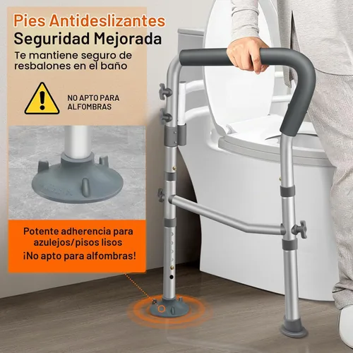 Vista 5 de DePango - Rieles de seguridad para inodoro para ancianos, asiento de inodoro ajustable con asas, marco de soporte de inodoro resistente con brazos