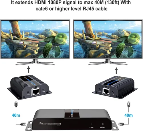 Vista 2 de MYPIN Extensor HDMI 1080P@60HZ 1x2 dispositivo divisor sobre cable CAT6/6A