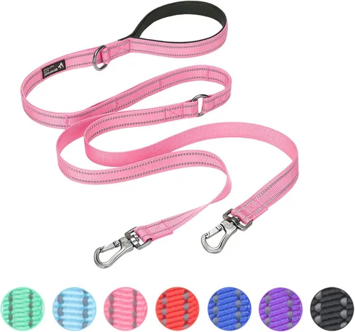 Vista 13 de EXCELLENT ELITE SPANKER Correa doble reflectante - Correa doble para perro de 5 pies con mango acolchado para dos perros que caminan y entrenan Negro