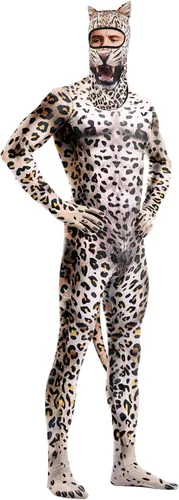 Vista 8 de Disfraz de animal para hombre con estampado de cola grande, overol peludo de elastano para cosplay, fiesta de Halloween