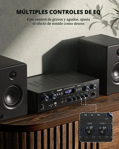 Vista 4 de Donner, amplificador de audio estéreo Bluetooth 5.0, receptor de 4 canales, 440 W de potencia máxima, receptor estéreo para cine en casa con USB
