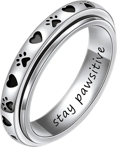 Vista 17 de LYTTMAB Keep Pawstive - Anillo de ansiedad para mujer, anillo giratorio con estampado de pata de perro y gato, anillo para ansiedad para mujer