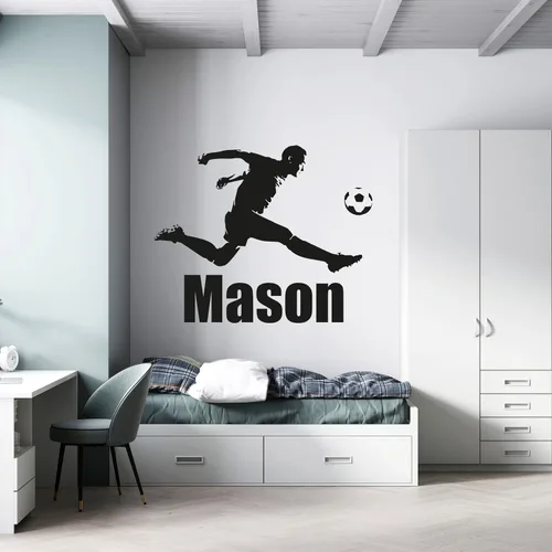 Vista 16 de Calcomanía personalizada con jugador de fútbol que pasa una pelota y una pelota enorme, decoración de fútbol de larga duración para la habitación