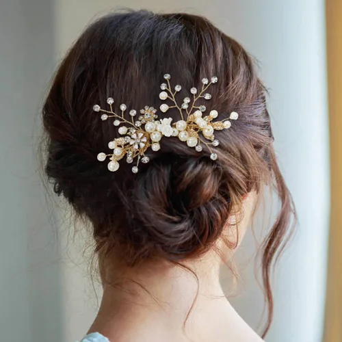 Vista 3 de inSowni 36 Pack Horquillas para el pelo de novia con flores doradas y hojas, peines laterales para el pelo de novia+pinzas para el pelo