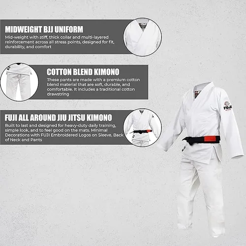 Vista 6 de FUJI Kids All-Around Brazilian Style Jiu Jitsu Uniform with C0-Sized White Belt