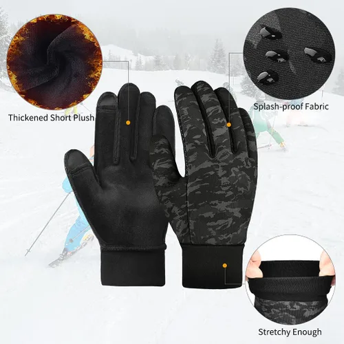 Vista 4 de Guantes cálidos de invierno para niños con agarre, guantes térmicos de forro polar para correr, ciclismo, pantalla táctil, clima frío, suaves