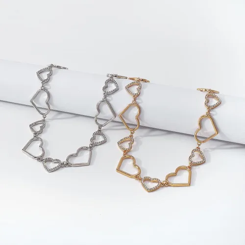 Vista 7 de Jumwrit Gargantilla de corazón de diamantes de imitación, lindo collar de corazón entrelazado, collar de cadena de corazón de amor brillante
