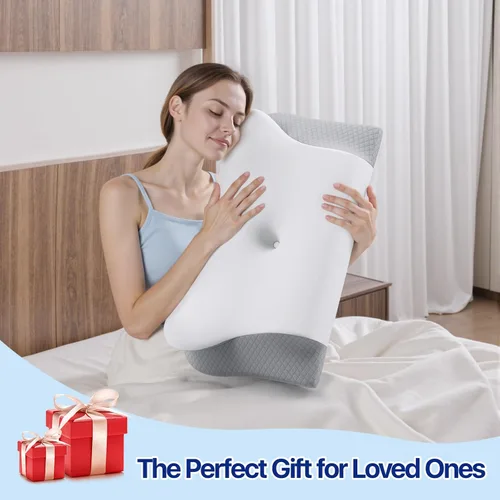 Vista 8 de Almohada cervical de espuma viscoelástica para el cuello - Almohada cervical ergonómica contorneada para durmientes laterales, de espalda y sobre
