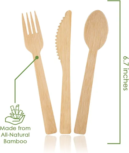 Vista 3 de Juego combinado de 380 utensilios desechables compostables grandes (7 pulgadas) ecológicos, duraderos y sin árboles, alternativa a los cubiertos