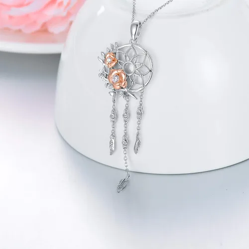 Vista 2 de MBSUUH Juego de collar y aretes de plata de ley 925 atrapasueños para mujeres y niñas