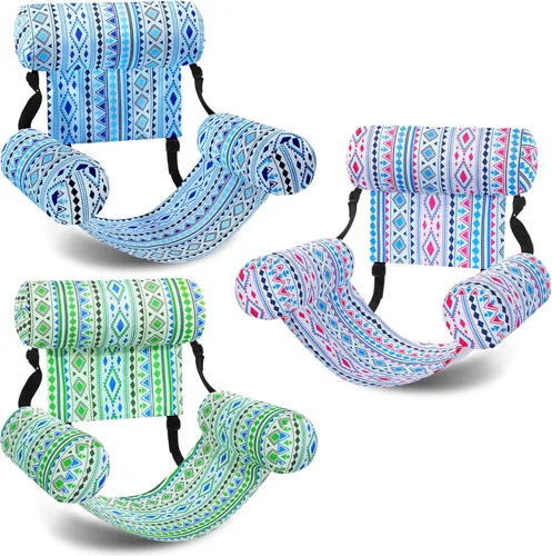 Vista 14 de Paquete de 3 flotadores inflables para piscina, sillas flotantes para adultos, hamaca ajustable, silla flotante de agua, natación, patrón de plantas