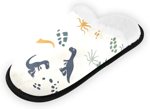 Vista 2 de Pantuflas de felpa con huella de dinosaurio de dinosaurio para mujeres y hombres, cálidas, cómodas, para viajes, spa, antideslizantes, zapatos