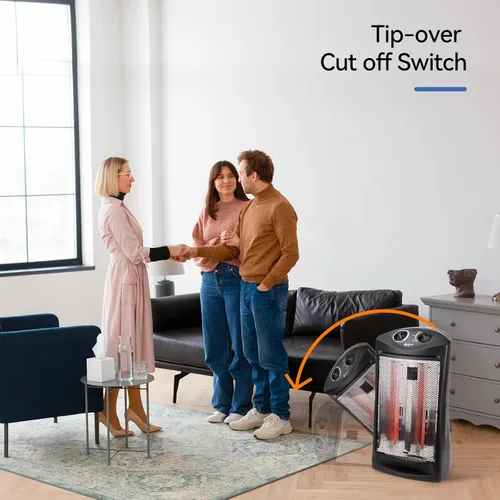 Vista 5 de BEYOND HEAT Calentador de torre radiante infrarrojo de cuarzo eléctrico de 1500 W, calentador de espacio portátil con protección contra vuelco