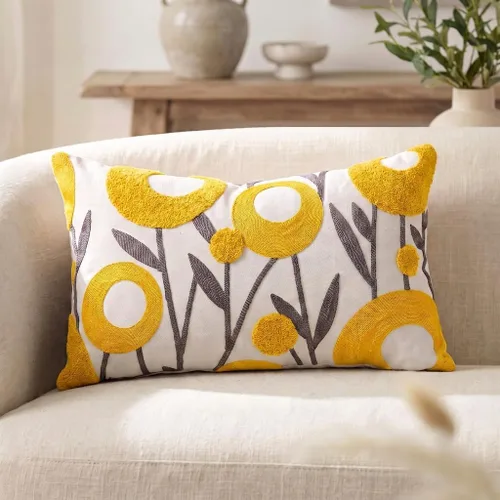 Vista 9 de ARTMAGIC Fundas decorativas para cojín con flores amarillas bordadas, fundas de almohada cuadradas estilo granja para sofá, cama, sala de estar