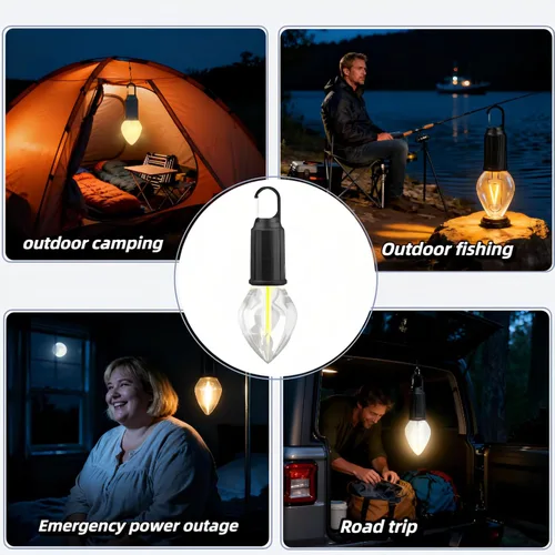 Vista 8 de Linterna LED portátil para campamento, gancho para colgar en cualquier lugar, recargable USB-C, 3 modos de brillo, resistente al agua