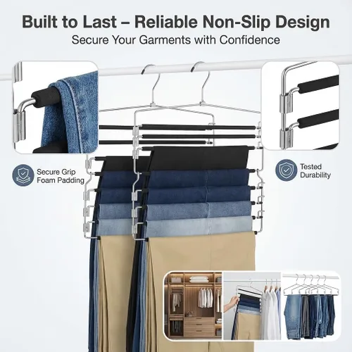 Vista 3 de USTECH Perchas de 8 niveles para pantalones (juego de 2) Percha de columpio de varios niveles con acolchado de espuma y brazo extraíble Perchas