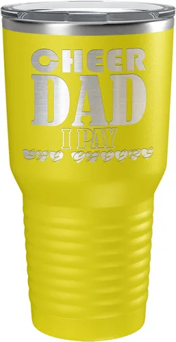 Vista 22 de Cheer Dad I Pay She Cheers - Vaso de acero inoxidable con tapa aislada, color negro