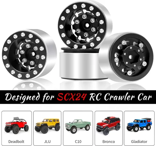 Vista 6 de Ruedas OGRc 1.0 Llantas de Borde Profundo con Offset Negativo de 7mm para SCX24 C10 JLU Deadbolt Gladiator Bronco 1/24 Crawler Car (Negro)