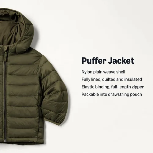 Vista 2 de Amazon Essentials Chaqueta acolchada con capucha ligera y resistente al agua para niños y niños pequeños, con aislamiento