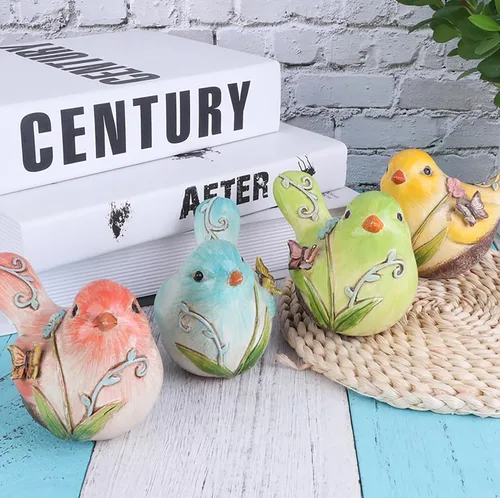 Vista 3 de Estatuas de pájaros de resina, figuras de pájaros pintadas a mano, estatua de pájaro, decoración de estante, escultura de animales divertidos