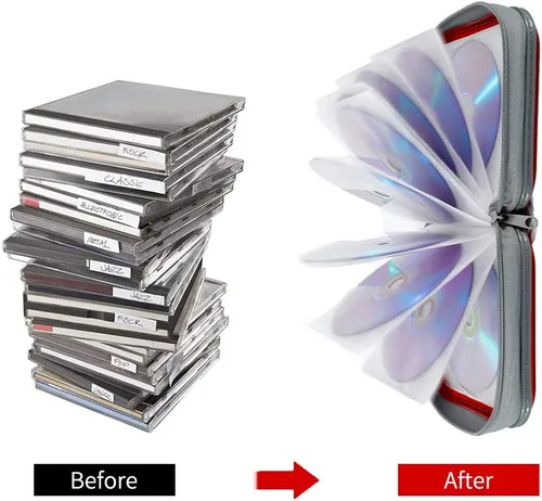 Vista 4 de Cartera para CD/DVD - Organizador de almacenamiento protector de capacidad de 40 para el hogar y el automóvil (rojo)