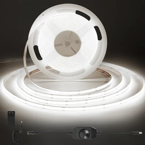Vista 8 de COB - Tira de luz LED de 24 V, blanco cálido de 2700 K con atenuador y fuente de alimentación, 0.315 in de ancho, CRI 92+, tira de luces LED