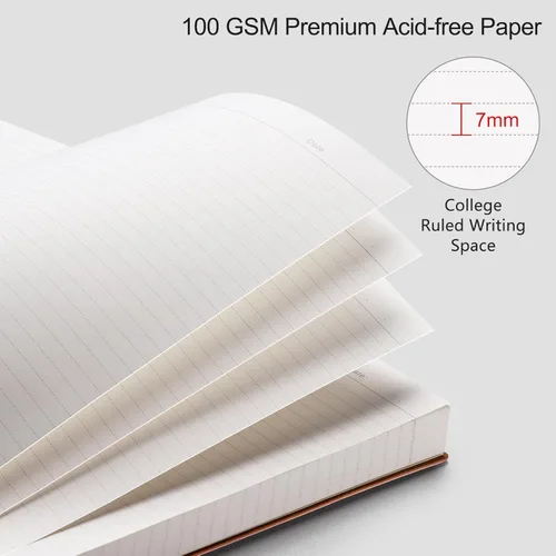 Vista 4 de RETTACY Cuaderno rayado, 2 paquetes, 204 páginas numeradas por paquete, B5 mediano 17.6 x 25 cm, tapa blanda de cuero, papel grueso de 100 g/m²