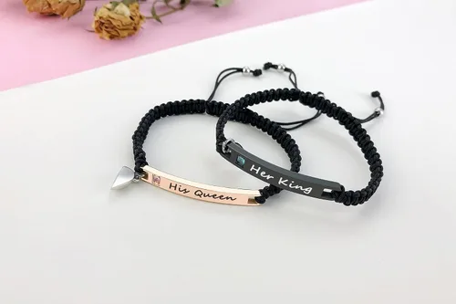 Vista 4 de MEALGUET - Pulseras magnéticas personalizadas para parejas de atracción mutua, pulseras de identificación trenzadas con nombre, conjunto de pulseras