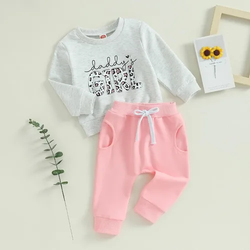 Vista 3 de Conjunto de sudadera con letras de leopardo para recién nacido, ropa de otoño e invierno