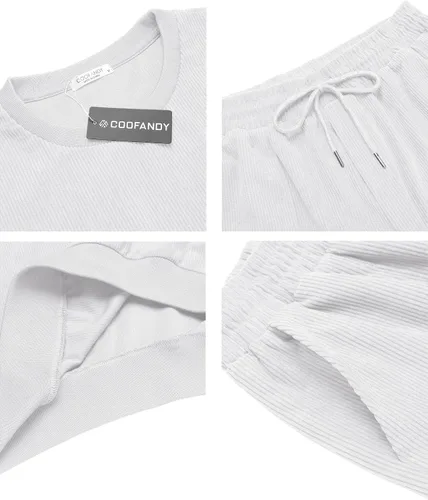 Vista 5 de COOFANDY Conjunto deportivo de 2 piezas para hombre, sudadera de manga larga, sin botones, para deportes, casual, fitness, trotar